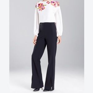 Josie Natori High Waisted Tuxedo Crepe Pant with Kick Leg Pleat Slit